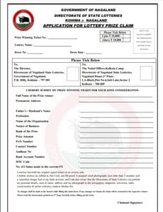 Claim form for Dear Lottery jackpot win.